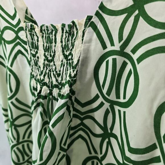 Anthropologie Top Womens Small Green White Tank Smocked Tie Knot Maeve Verena - Picture 8 of 11